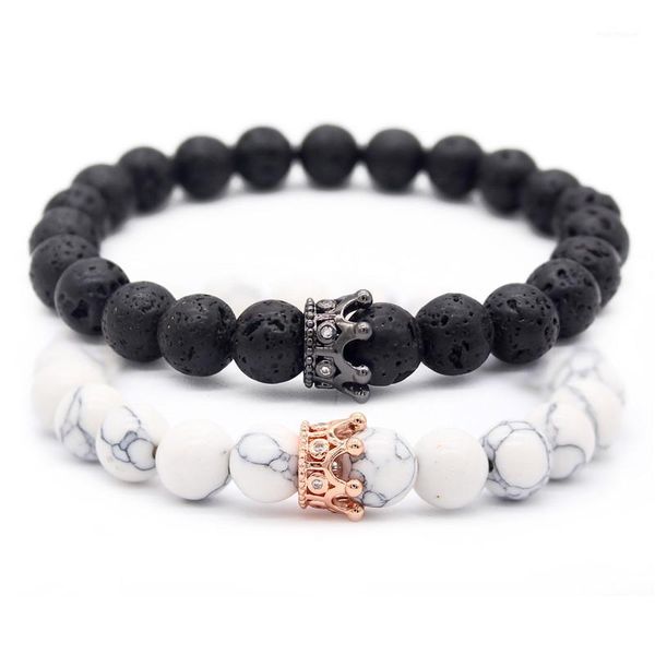 

link, chain valentine's day gift his and hers jewelry 8mm stone beads bracelets & bangles king queen couple bracelet for lovers mbr180, Black