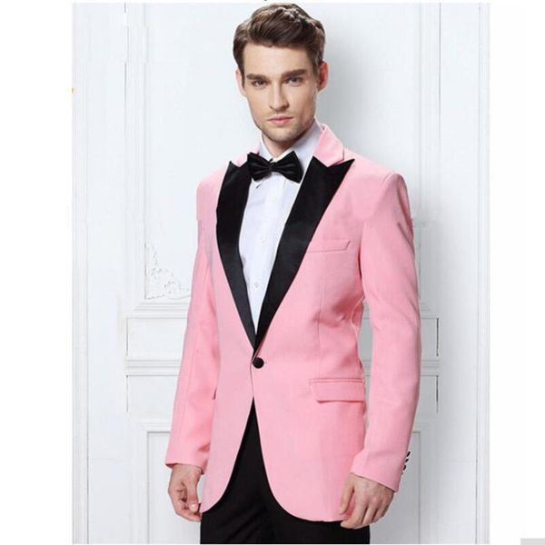 

custom made slim fit pink men suits for wedding peaked lapel groom tuxedos groomsmen suits party formal suit (jacket+pants+tie, White;black