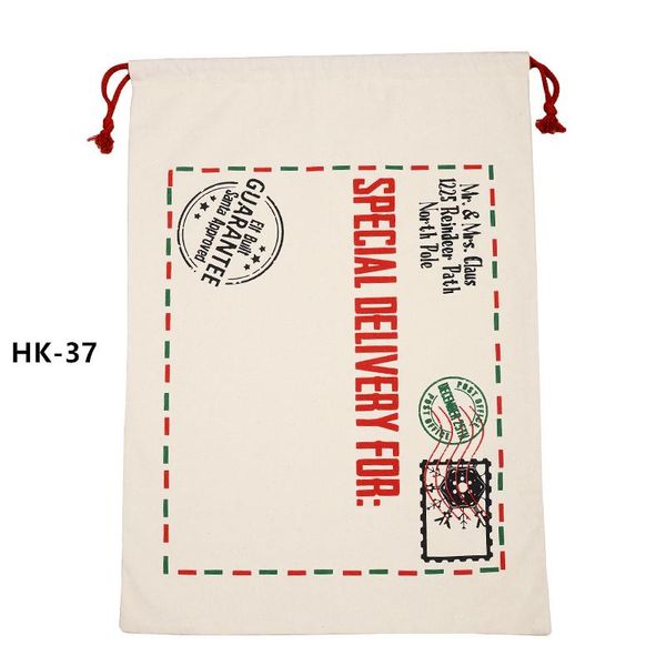 

150pcs / lot 38 стилей canvas санта sack рождественских подарочные пакеты большого санта мешок drawstring конфета малыши мешок подарки wmtam
