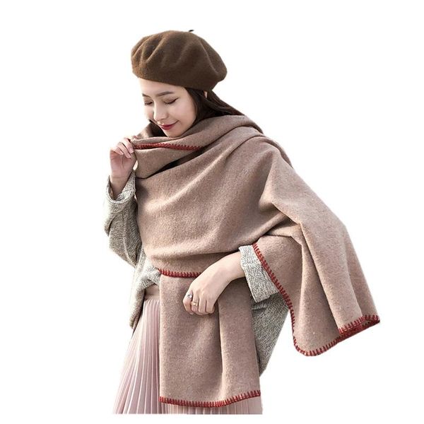 

scarf cute knit shawl new comfortable wild thick soft solid color lady sweet scarfs warm temperament long fresh poncho cape 2021, Blue;gray