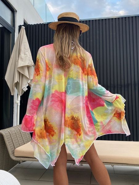 

tie dye mesh kimono o09y#, White;black