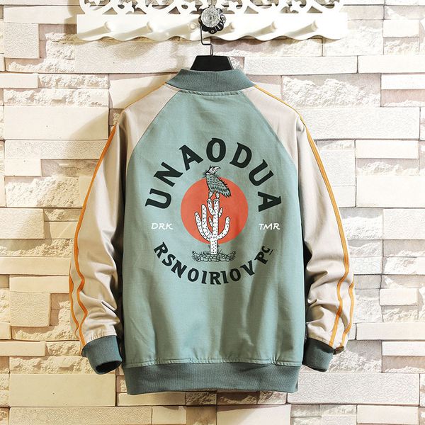 

autumn and spring printing contrast color bomber jacket streetwear men vintage baseball jacket coat autumn pj25, Black;brown