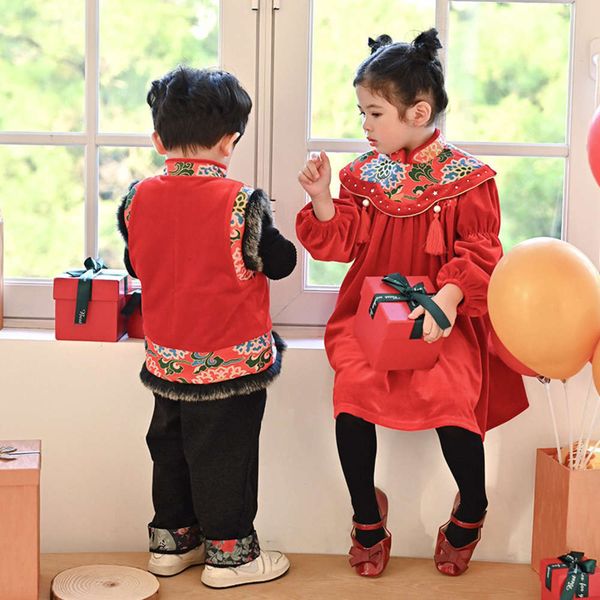 

and children's small 2020 winter girls' middle chine new year drs baby skirt 0cud, Red;yellow