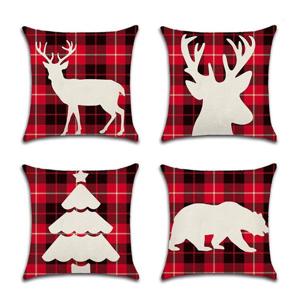 

christmas pillow case canvas 45*45cm elk printed individual package christmas pillow cover retro plaid pillowcase bedding supplies wholesale