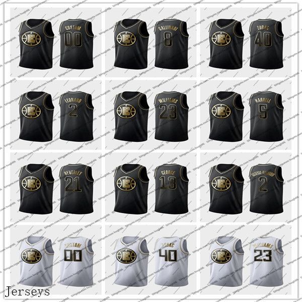 

men custom clippers la 8 gallinari 2 leonard 23 williams 13 george golden basketball jerseys kawhi paul lou edition jersey, Black
