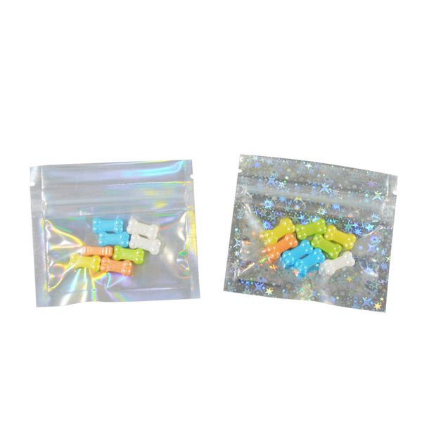 

100 pcs pack laser self sealing bag mini sundires packing bags for pills jewelry earring 7.5 x 6.5cm 122607