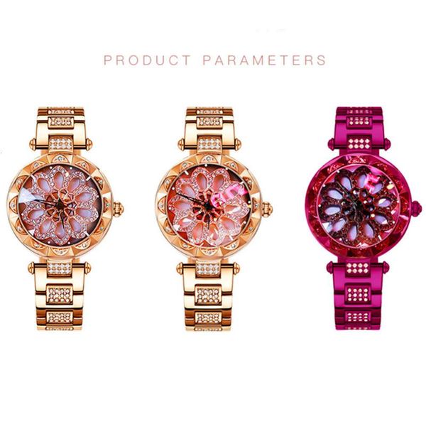 

new lady watch rotating fashion brand shiny with drill quartz ing, Silver