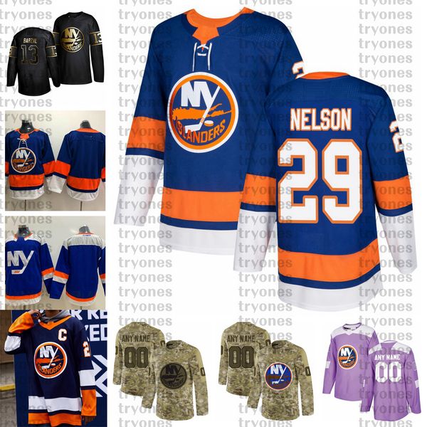 

2021 customize #29 brock nelson new york islanders jerseys golden edition camo veterans day fights cancer custom stitched hockey jerseys, Black;red