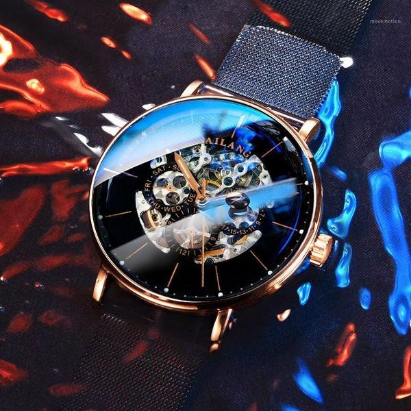 

ailang watch man machinery watch automatic wormhole new concept hollow out men's waterproof fashion new brand of 20201, Slivery;brown