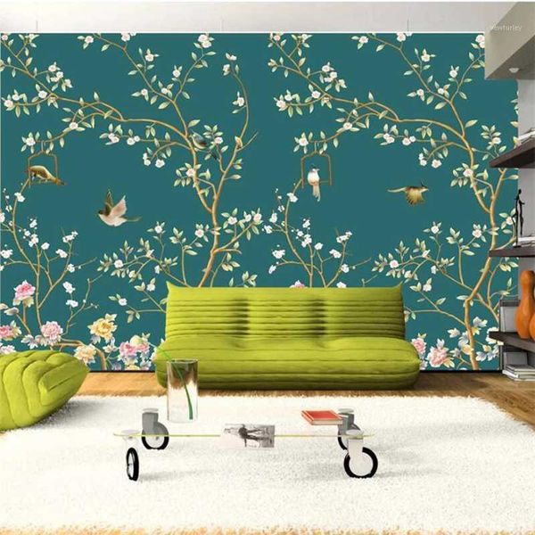 

wallpapers mural custom wallpaper 3d murals chinese large-scale hand-painted flowers and birds peony tv background wall paper1