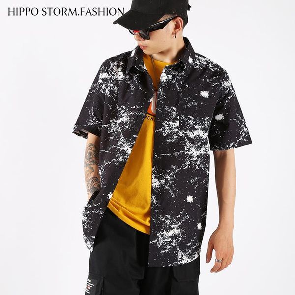 

6xl2020 men's short-sleeved shirt loose hip hop shirt printed national cool men's, White;black