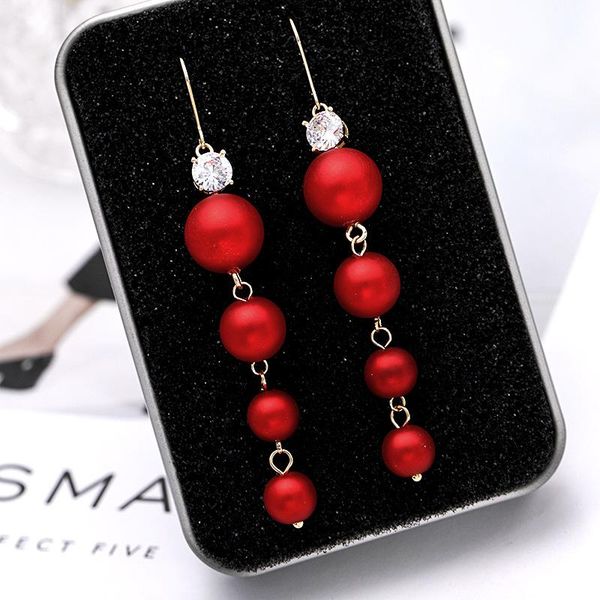 

vintagered pearl hook earrings for women brand design jewelry cubic zirconia long pendant earring statement dangler, Silver