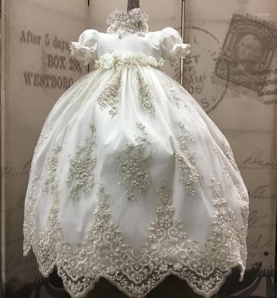 

girl's dresses ivory lace baby christening kids baptism gowns short sleeves vintage girls and boys with hat1, Red;yellow
