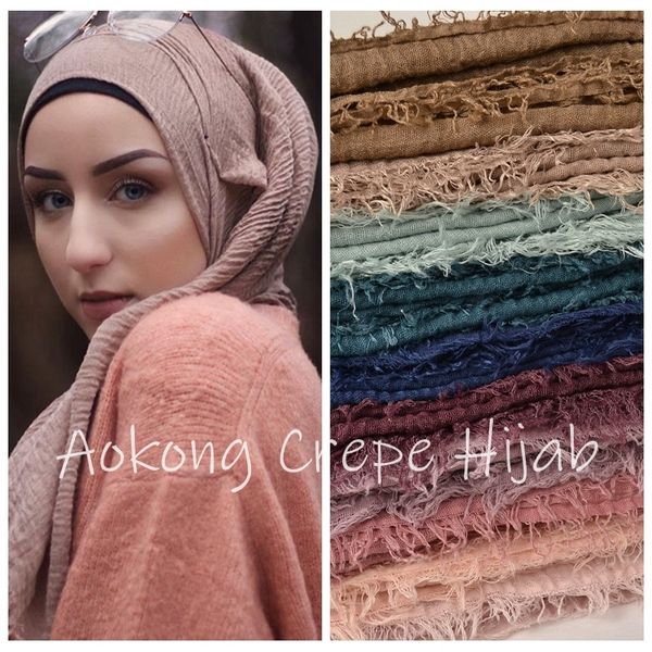 

10pcs/lot women maxi crinkle hijabs shawls oversize head wraps soft long muslim frayed crepe premium cotton plain hijab scarf y200103, Blue;gray