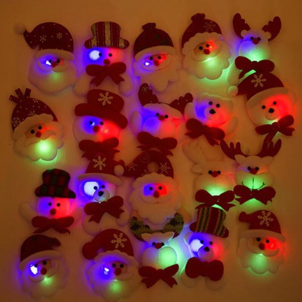 

gift led glowing santa snowman deer bear glow flashing cartoon brooch badge toy christmas luminous decoration lx8100