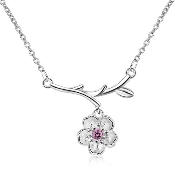 

pendant necklaces wild japanese and korean personality sweet beautiful flower branches with crystal silver plated se018