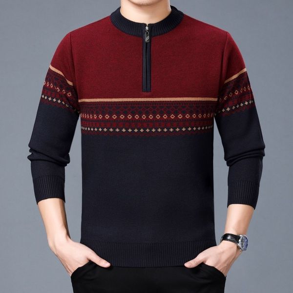 

2021 autumn winter nine options of three colors stitch pullover half zip around the male neck -3xl lwsm, White;black