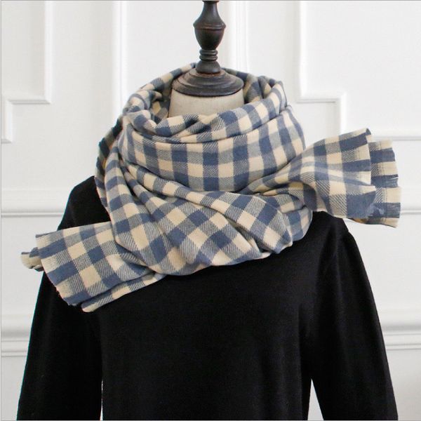 

2020 east gate korean version of sweet beauty check men women lovers imitation cashmere autumn and winter thick scarves for students, Blue;gray