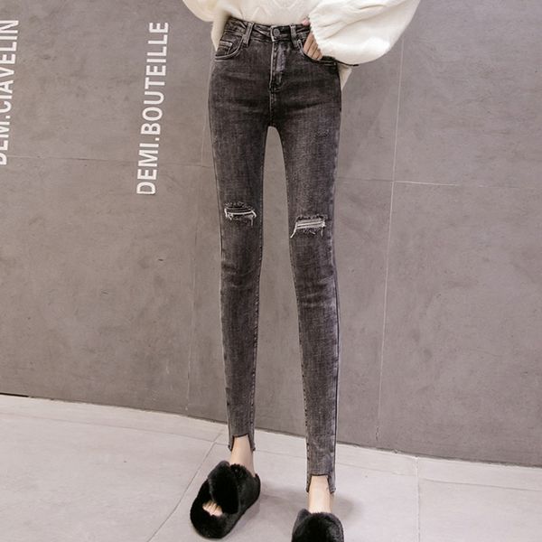 

high waist skinny jeans clothes women casual black denim streetwear ripped hole pants lady fashion stretch pants y1214, Blue