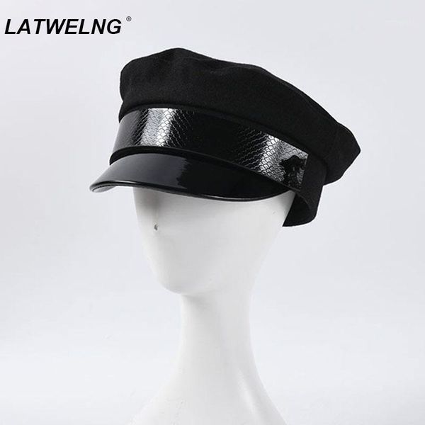 

new leather patchwork wool cap for women fashion flat cap british retro octagonal hat wholesale b0281, Blue;gray