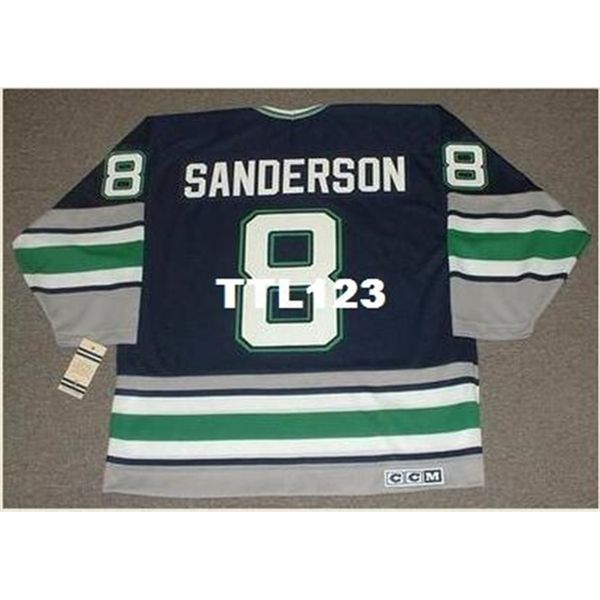 

121 #8 geoff sanderson hartford whalers 1993 ccm vintage hockey jersey or custom any name or number retro jersey, Black