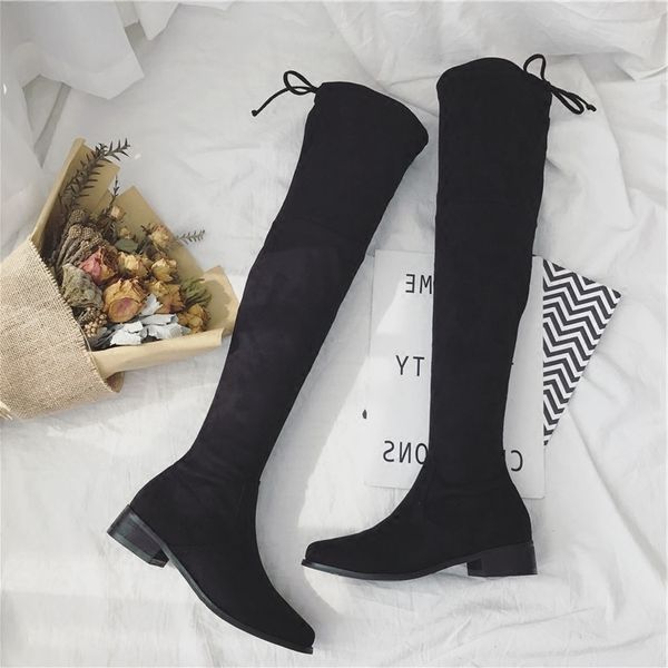 

2021 new children's high-heeled on the knee thin leg elastic lace to martin boots w0o9, Black