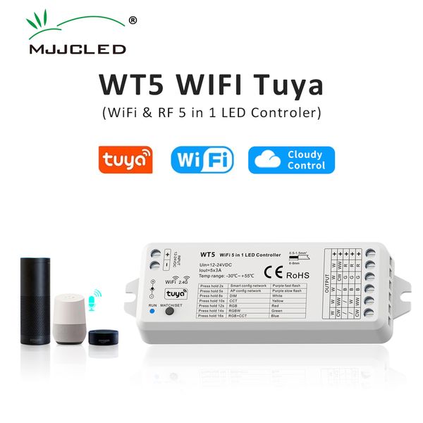 Tuya conduziu o controlador 5 em 1 dimmer cct rgb rgbw rgbww rgbcct tira inteligente vida wifi 2.4g rf controlador remoto sem fio 12v 24v wt5