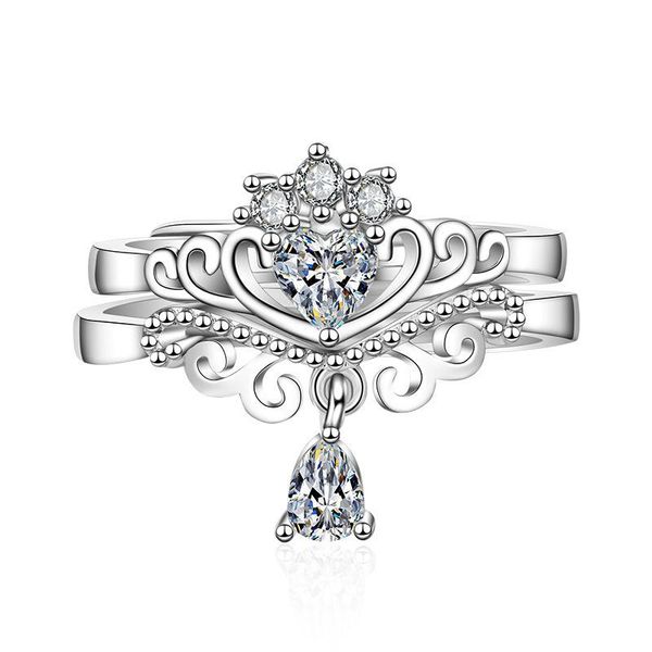 

yada invagement wedding crown rings для женщин полые циркон кольцо серебряный цвет ювелирные изделия корона форма кольцо оптовая rg200005 sq, Silver