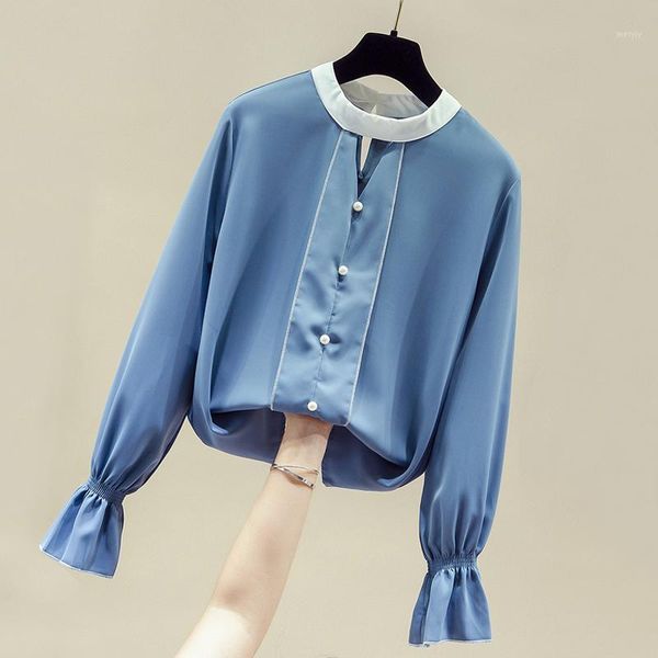 

autumn long sleeve o-neck chiffon blouse shirt blusa blouse women blusas mujer de moda 2020 womens and blouses d7921, White