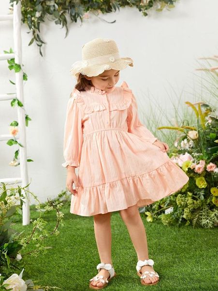 

toddler girls solid ruffle trim flounce sleeve dress she, Red;yellow