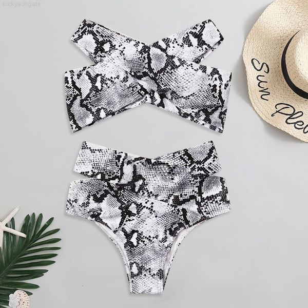 

print women 2020 swimsuit leopard biquini snake high waist bikini set hollow out swimwear bikinis bathing suit l*5, White;black