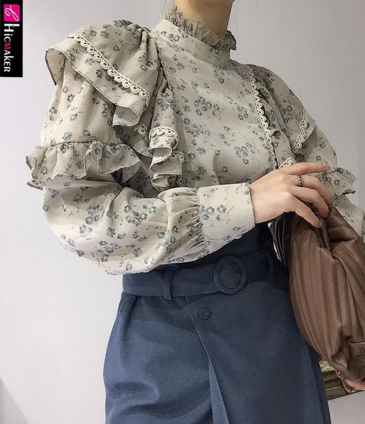 

women's blouses & shirts women o-neck lace ruffle design chic blouse, White