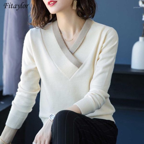 

fitaylor women v neck sweater casual female long sleeve short knitwear slim fit spring autumn pullovers solid color knitted 1, White;black