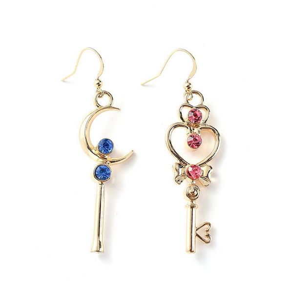 

fashion retro sailor moon heart crystal key lock dangle earring exaggerated dissymmetry pendientes lady jewelry bijoux oorbellen, Silver
