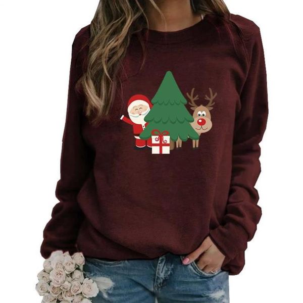 

women's hoodies & sweatshirts merry christmas cartoon print long sleeve round neck for women femmes kawaii cute pattern, Black