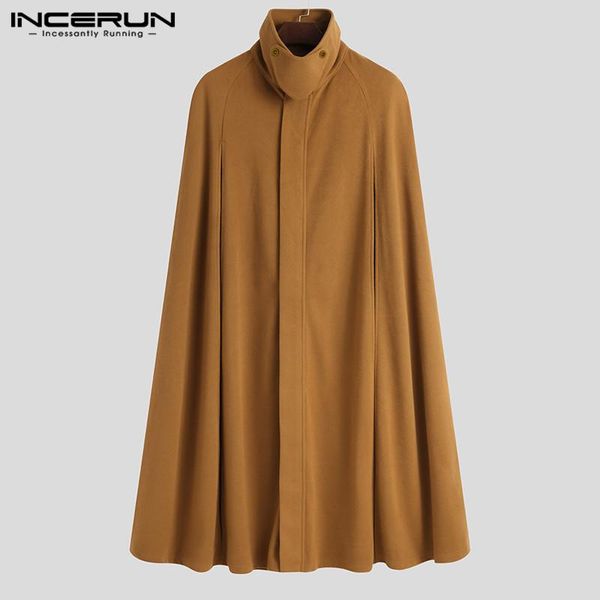 

fashion men cloak coats loose streetwear solid color stand collar split mens trench cape chic long style poncho incerun s-5xl, Tan;black