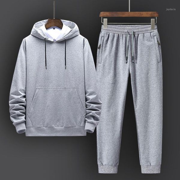 

men's suit sports suit men's 2020 autumn new hooded casual knitted cotton sweater + closed running trousers1, Gray
