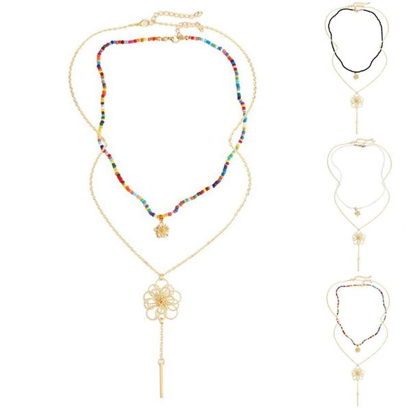 

pendant necklace set fashion creative flower necklace beaded multilayer for women girls bohemian style jewellery, Silver