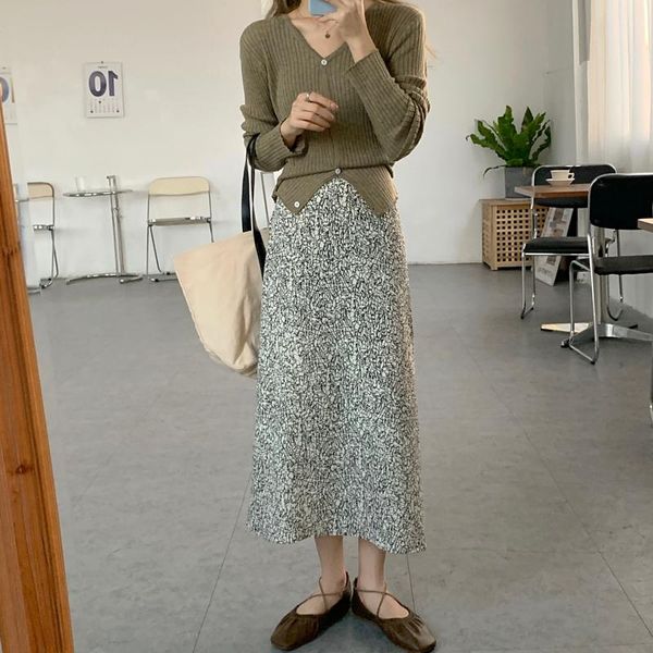 

2020 autumn winter knitting skirt high waist long pencil skirt women knitted casual vintage maxi vintage warm thick midi, Black