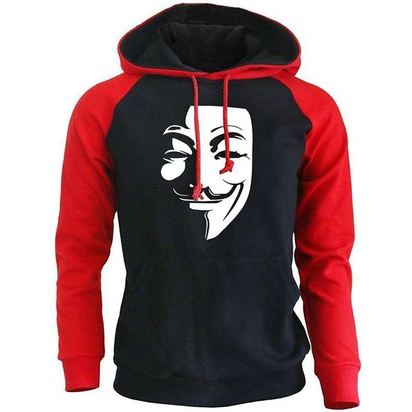 

hoody for male 2019 autumn winter fleece sweatshirt with hat warm print v for vendetta hip hop fashion raglan hoodies pullovers, Black