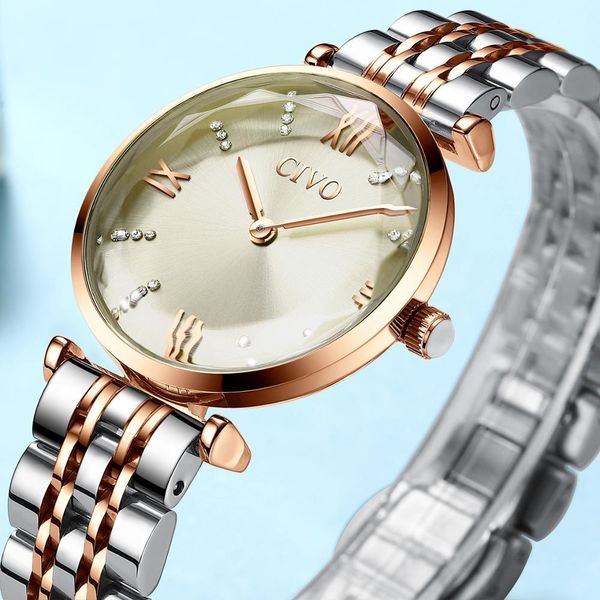 

civo мода роскошные женские наручные часы top brand розовое золото стали ремень водонепроницаемый женский браслет часы zegarek damski 201116, Slivery;brown