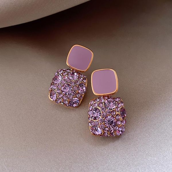 

dangle & chandelier korean style purple crystal shiny earrings for women modern minimalism elegant female beautiful evening unique jewelry, Silver