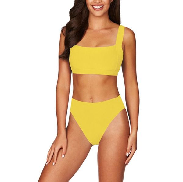 

womens swimwear two pieces set swimsuit wide straps scoop crop high waisted bra set ribbed square neck cheeky bikini, White;black