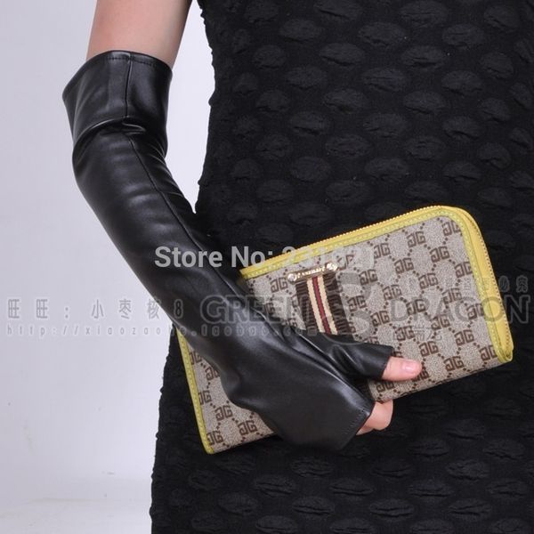 

pu semi-finger gloves long women's fashion leather fingerless 40cm