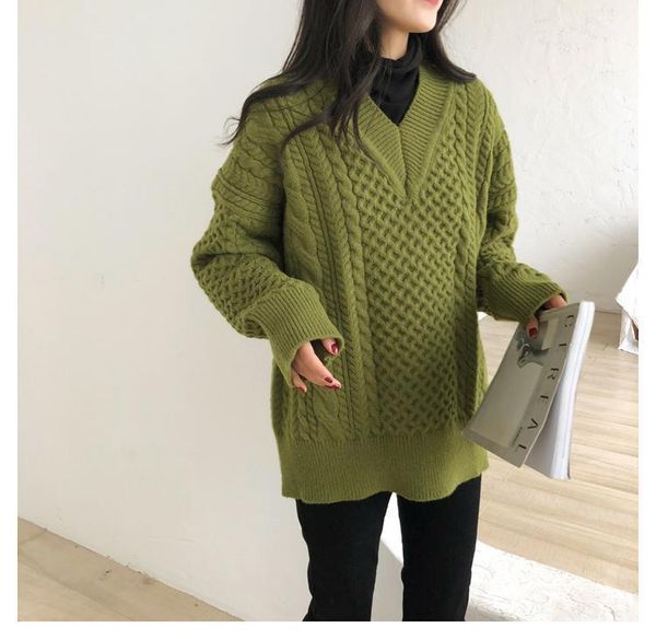 

autumn winter casual women sweaters and pullovers 2021 new sweater women korean pullover harajuku oversized v neck1, White;black