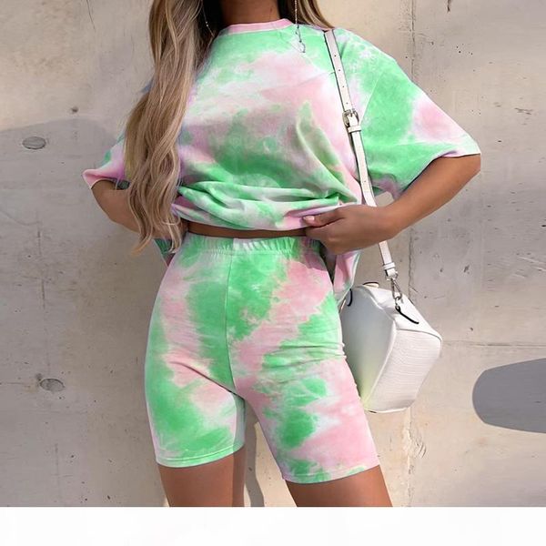 

womens summer tracksuit tie dye tshirt shorts two piece set women casual outfits lounge wear jogging femme biker shorts tees summ, White