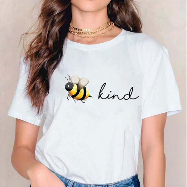 

women lady womens cartoon bee casual letter fashion t shirts 90s short sleeve print graphic t shirt female tee shirt, White