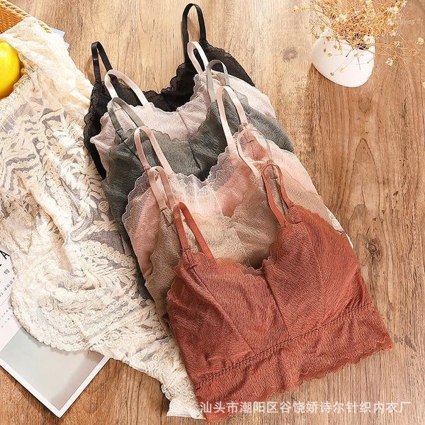 

gym clothing lace wrap-around japanese-style camisole thick chest pad -resistant anti-exposure tube sports underwear sport bra1, White;black