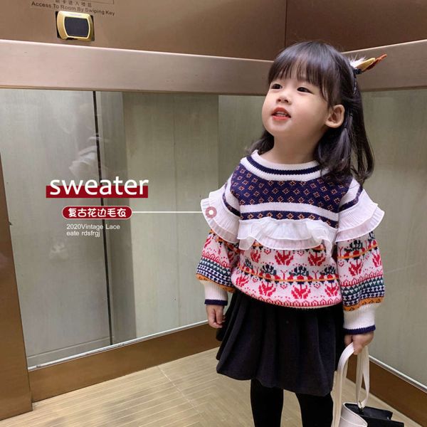 

girls' lace () sweater warm thickened autumn and winter new korean children's t-shirt for girls, Blue