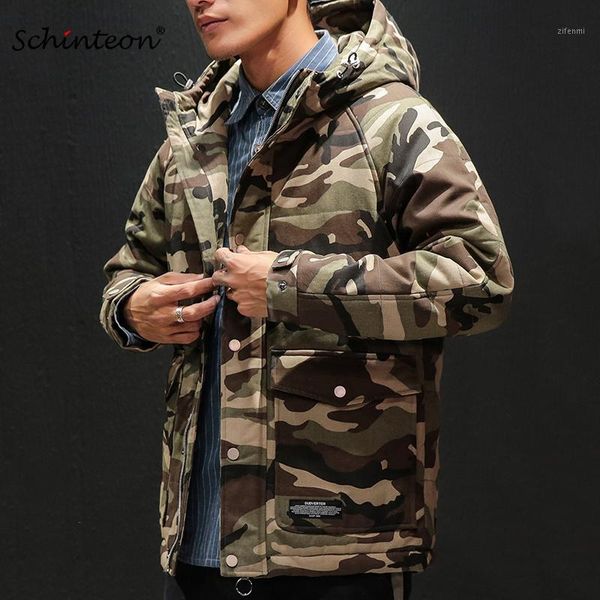 

2019 schinteon m-5xl men camouflage winter parka warm loose outwear fashion new over size with hood cotton-padded coat1, Black